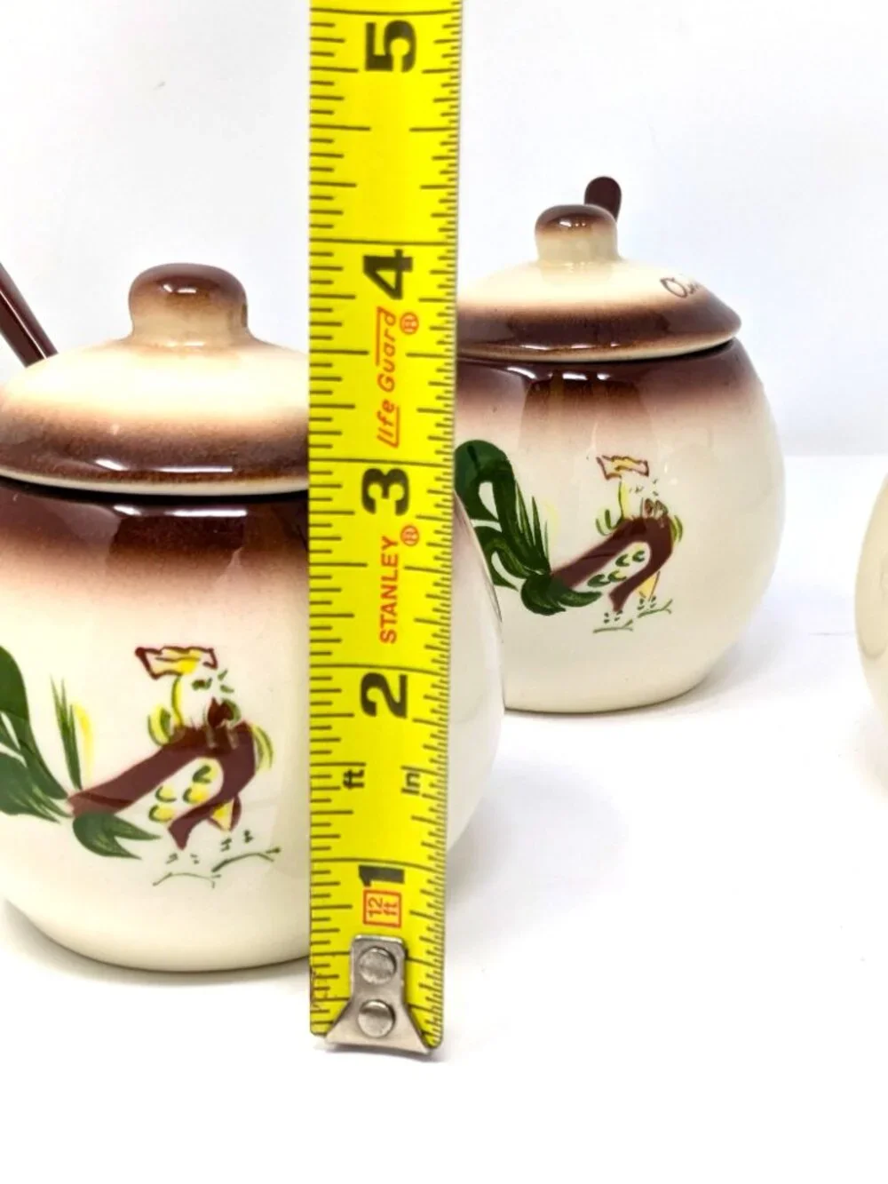 Brock of California CHANTICLEER Rooster condiment Jars Set of 3 VTG 50s